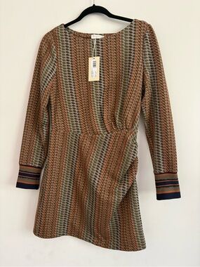 Ramy Brook Brown Patterned Long-Sleeve Dress